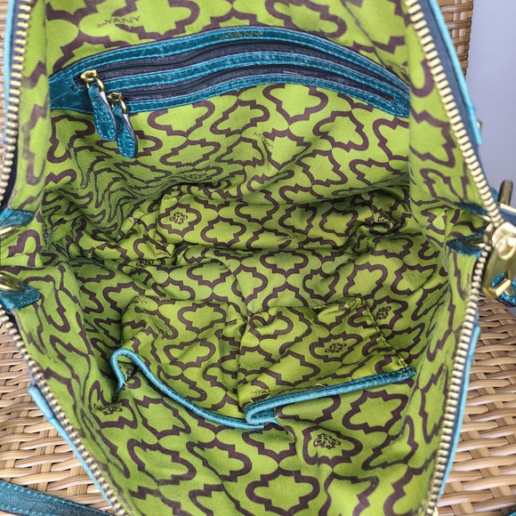 orYANY Dark Green Croc Embossed Gold Studded Leather Handbag With Shoulder Strap - Picture 9 of 16